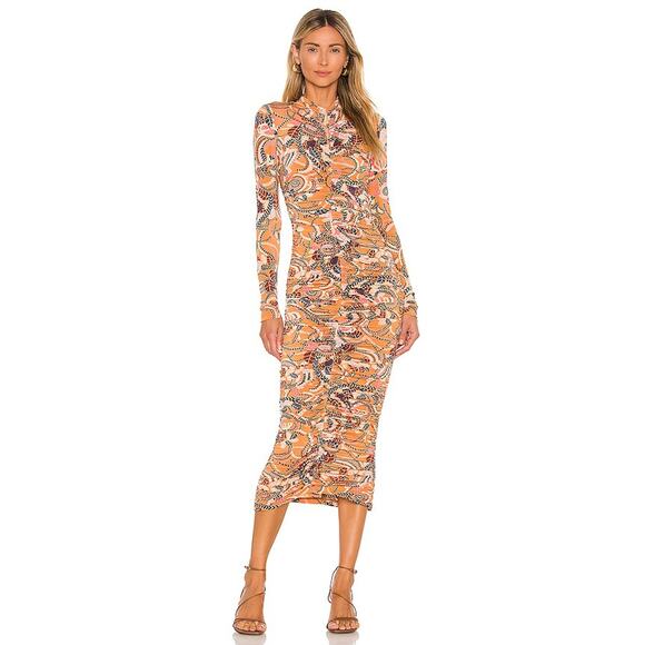 A.L.C. Ansel Long‑Sleeve Ruched Bodycon Midi Dress - Picture 1 of 14